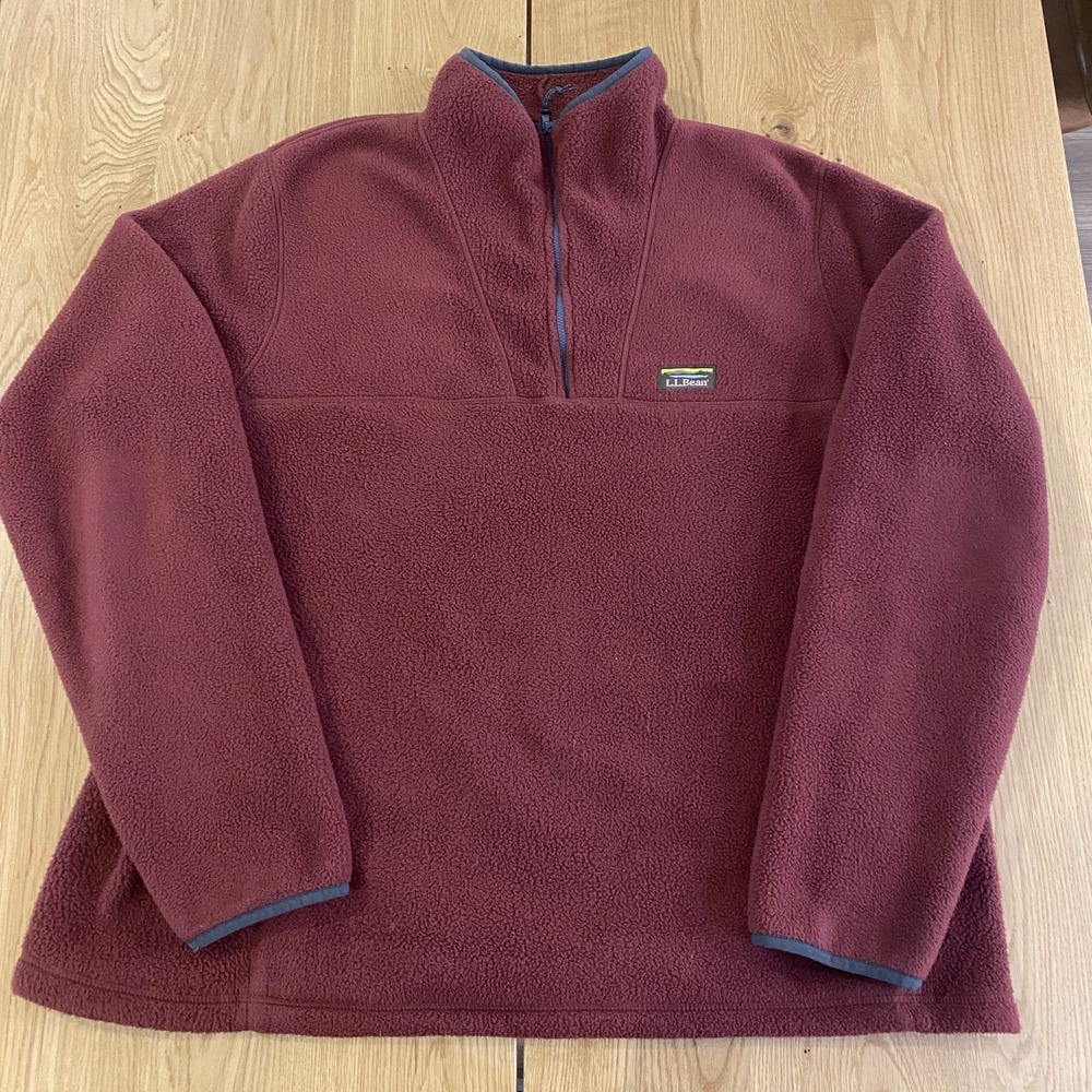 LL Bean 1/4 Zip fleece pullover Mens 2XLT Maroon Red Warm Cozy